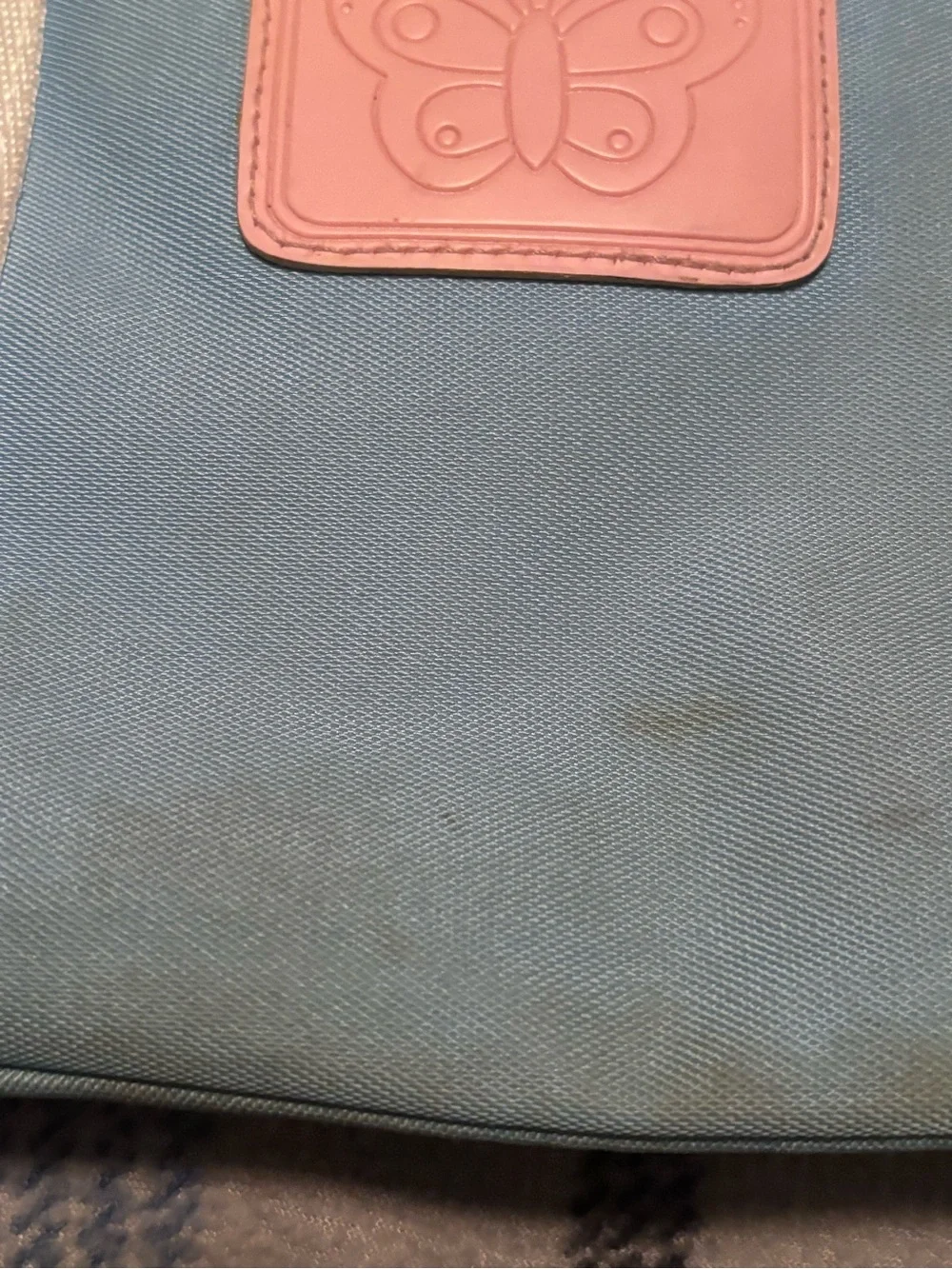 Stone Mountain Accessories Blue Tote with Pink Butterfly Patch